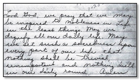 Mom's prayer handwritten